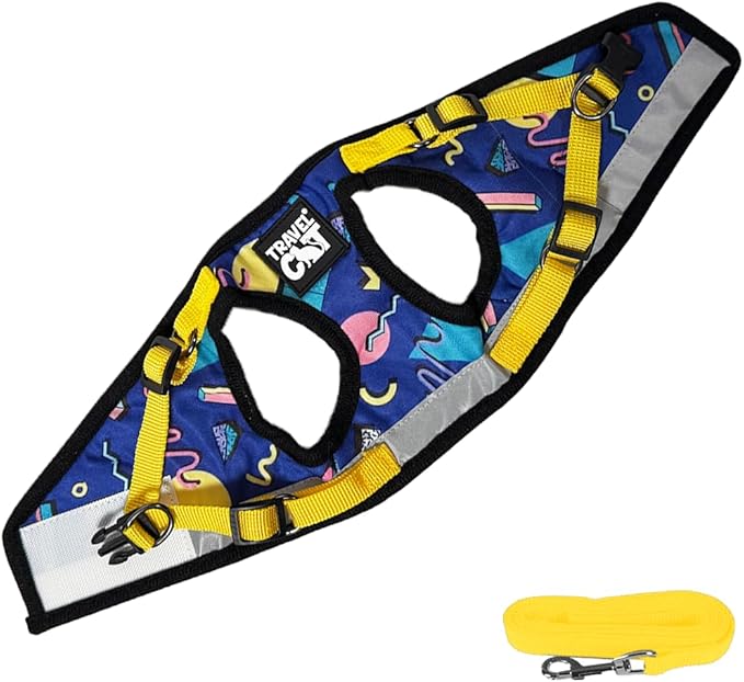 Travel Cat Harness and Leash Set - Adjustable Fit Harness and Reflective Strap - Comfort Walking Vest for Kitten for Outdoor Walking, Hiking (Medium, 90s Cat)