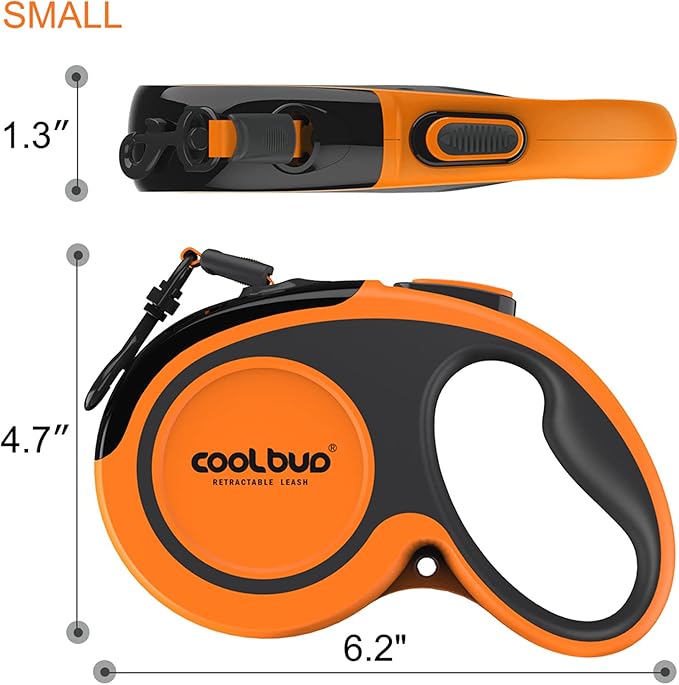 Retractable Dog Leash, Upgraded & Durable, 16ft Heavy Duty Pet Walking Leash with Anti-Slip Handle for Small Dog or Cat, Strong Reflective Nylon Tape, One-Handed Brake, Pause, Lock (Orange,Small)