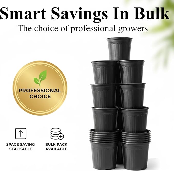 100 Pack 1 Gallon Flexible Plant Nursery Pots Plastic Seedling Starting Pots with Drainage Holes Soft Flower Pots Plant Container with Plant Labels, Black