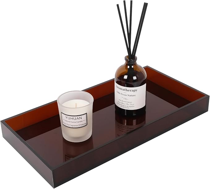 Acrylic Tray 5mm Thicken for Vanity Makeup, Perfume, Jewelry Holder, Napkin, Amber 12x6''Decorative Serving Tray for Bathroom, Toilet Tank, Sink Countertop, Living Room,Dresser, Coffee Table