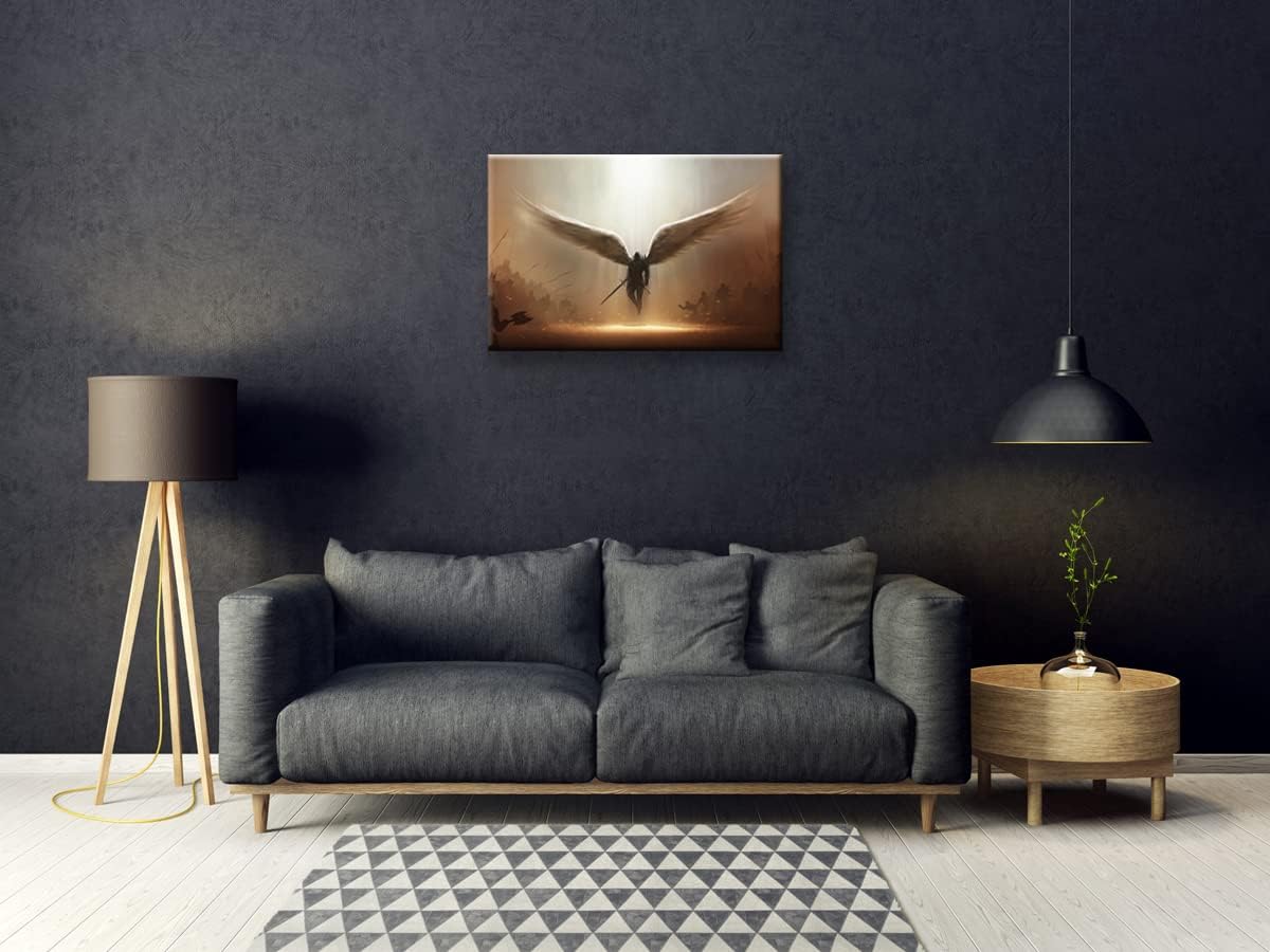 Fantasy Angel Stretched Canvas Wall Art for Living Room Bedroom Home Decoration,Abstract Anime Picture Print Painting Decor Artwork,Mysterious Wing Man Gallery Wrapped Gift,Inner Frame (20x30 Inches)