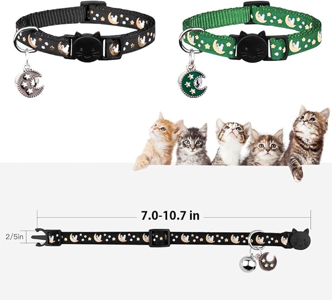 2Pcs Breakaway Cats Collars Cat Collars for Boy & Girl Cats Adjustable Kitten Collars with Bell,Black+Emerald