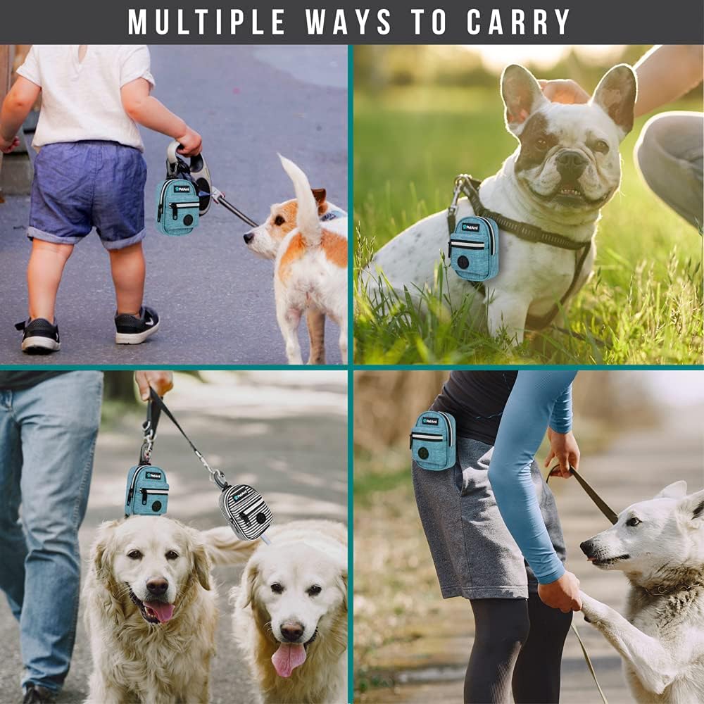 PetAmi Dog Poop Bag Holder for Leash, Pet Waste Dispenser With Clip for Puppy Walking Accessories, Travel Camping, Treat Pouch Supplies With Doggy Roll, Blue