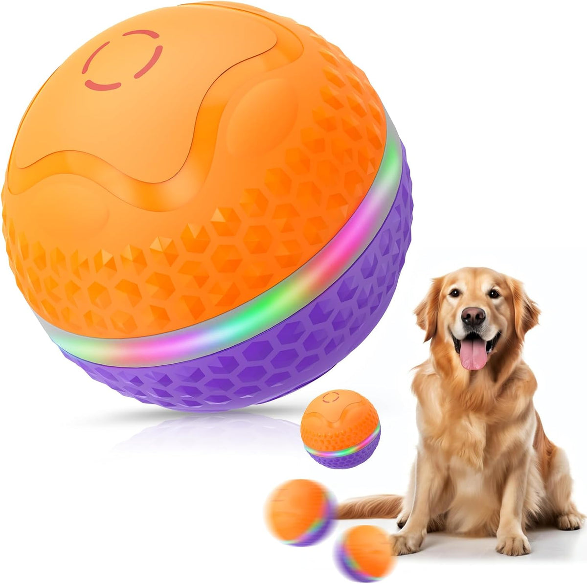 Interactive Dog Toys Ball, Automatic Rolling Toy, Lively pet Ball for Medium/Large Dogs to Relieve Boredom, Activated Automatic Motion Dog Balls Toy with LED Flash, USB Rechargeable (Orange+Purple)