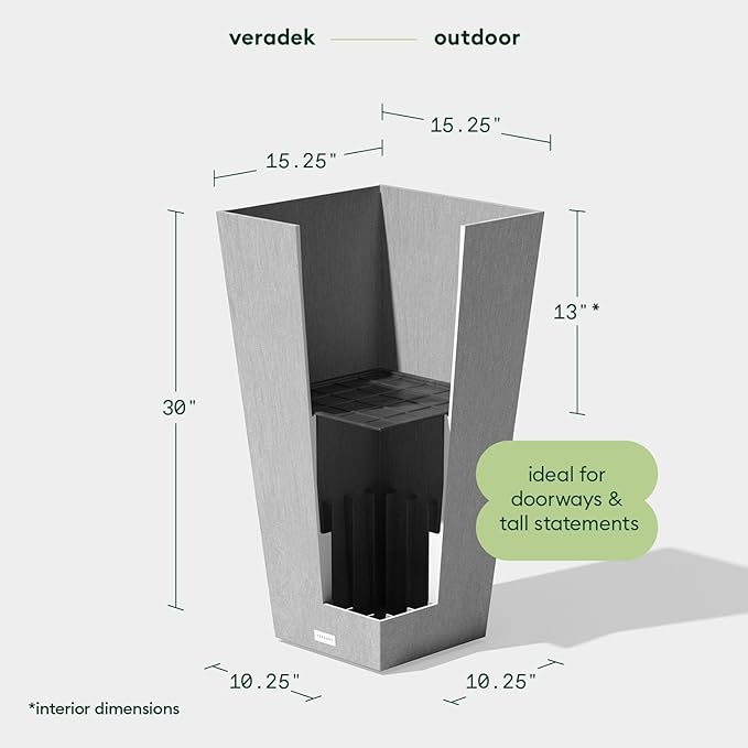 Veradek V-Resin Indoor/Outdoor Taper Planter (Gray, 30 inch - 2 Pack with 2 Saucer Trays)