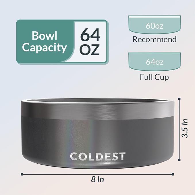 Coldest Dog Bowl - Anti Rust Metal, Non Slip, 3 Layers Insulated Stainless Steel Dog Bowls - Spill Proof & Heavy Duty - Water Bowl for Dogs, Cats & Pets, Dish Washer Safe (64 oz, Stardust Glitter)
