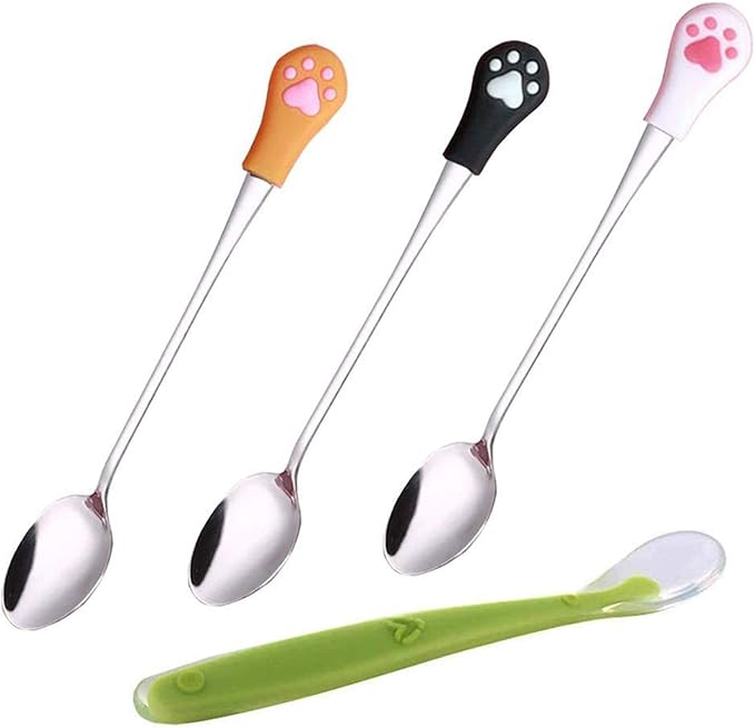 Food Can Spoon/ 4Pack/ Multiple Sizes Stainless Steel- Silicone Food Canned Scoop for Dogs and Cats(Small)