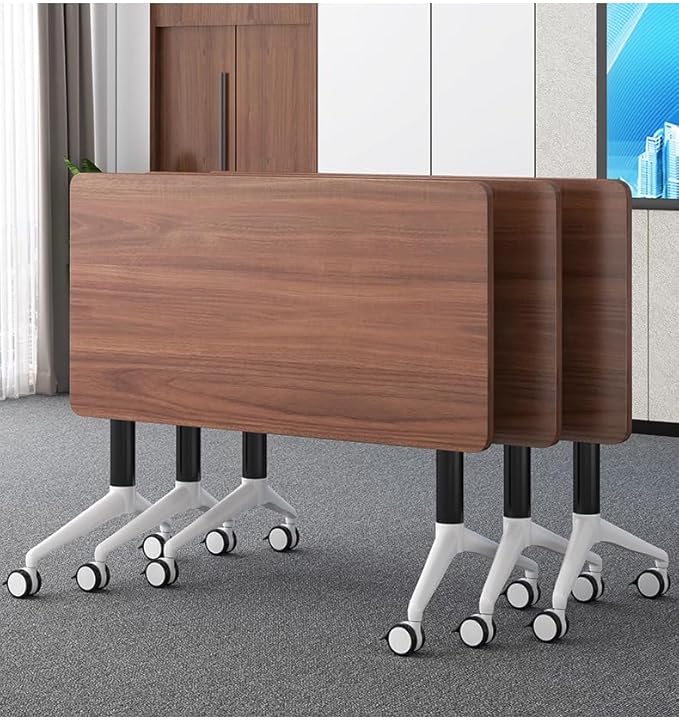 JQUZPCV Conference Table Foldable Meeting Tables, Mobile Training Table with Wheels, Flip Top Rolling Seminar Meeting Table for Office,Meeting Room,classr (Dark Walnut, 63×23.6×29.5in)