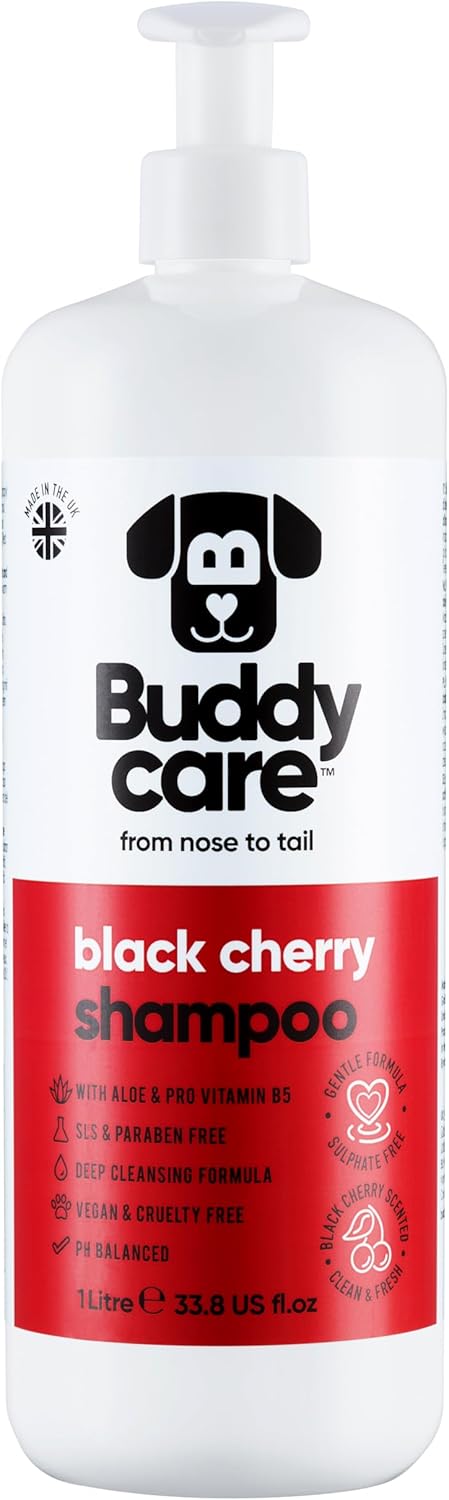 Black Cherry Dog Shampoo by Buddycare | Deep Cleansing Shampoo for Dogs | Black Cherry Scented | with Aloe Vera and Pro Vitamin B5 (33.8oz)