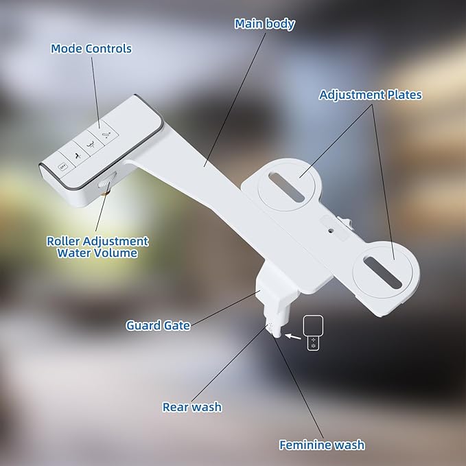 Hibbent Bidet Attachment for Toilet, Non-Electric Dual Nozzle for Frontal &