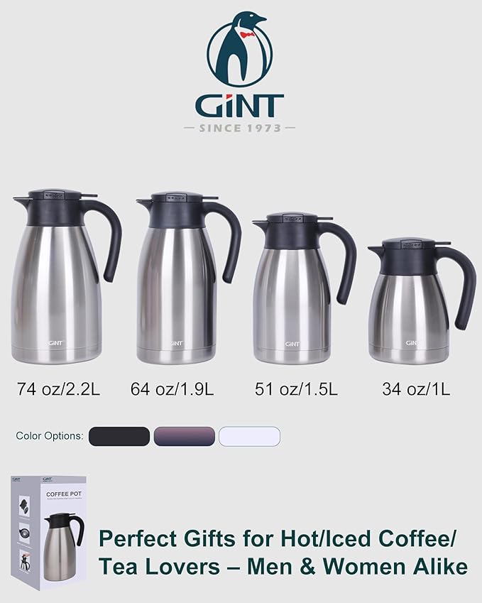 GiNT 74Oz Thermal Coffee Carafe, Insulated Stainless Steel Coffee Carafes