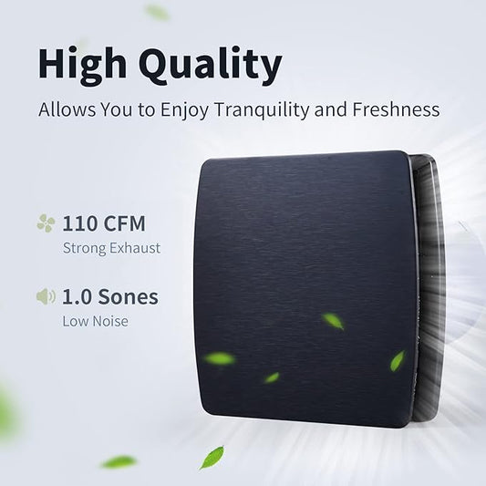 Zeyzer Black Bathroom Fan 110 CFM 1.0 Sone 5.9" Duct Square Ceiling or Wall