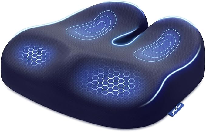 ZIKEE Ergonomic Seat Cushion with Thigh Relief Slope, Office Chair Cushion with Premium Memory Foam for Car, Home, U-Shaped Design Alleviates Hip, Tailbone Pain, Anti-Slip Sciatica Pain Relief Pillow
