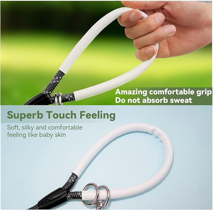 Nylon Dog Leash 6FT 10FT 20FT 30FT Diameter 2/5 Inch with Comfortable Silicone Handle Highly Reflective No Tangle for Medium Large Dogs Outside Walking Camping Backyard. (Black, 10FT * 2/5Inches)
