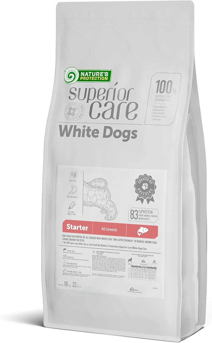Nature's Protection High Protein Puppy Food Dry - Grain Free Dog Kibble for Small & Large Breed Dogs with Light Fur - Up to 4 Month Puppy or Mother (Superior Care - Salmon, 22 lb)