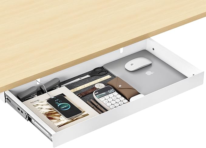 Under Desk Drawer, 20.1 inch Carbon Steel Slide-Out Under Table Storage