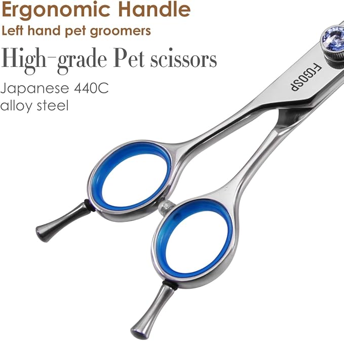 Left Handed Curved Scissors for Dog Grooming Professional 8 inch Long Downward Curved Shears Grooming for Poodle Large Dogs Pet 30°Japanese 440C Stainless Steel (8.0 curved)