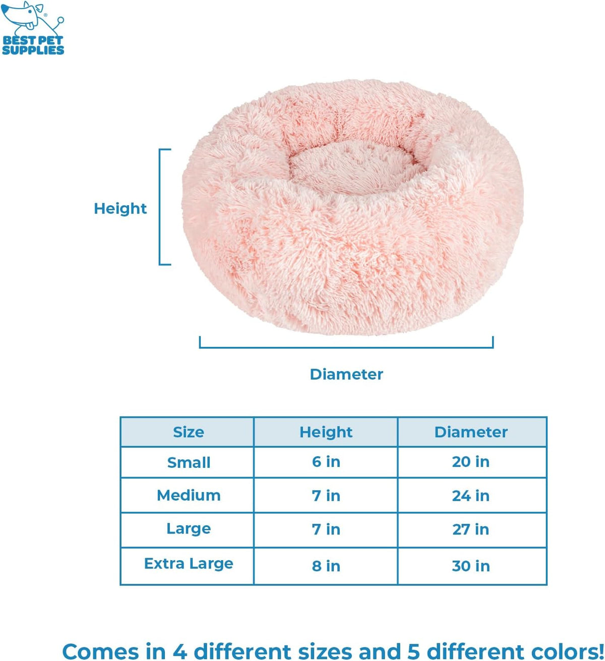 Best Pet Supplies Round Donut Dog Bed with Plush Faux Fur Fabric, Calming, Anti-Anxiety Cushion for Indoor Pets, Slip-Resistant Base, Soft Ergonomic Support - Pink, 30x30x8''