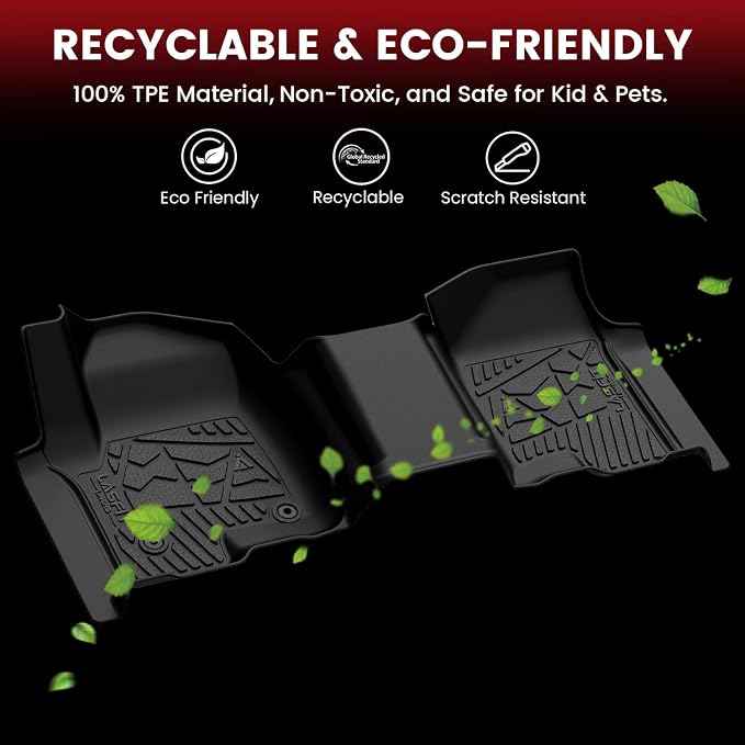 LASFIT Floor Mats 2019-2026 for Chevy Silverado/GMC Sierra 1500, 2020-2026 2500HD 3500HD (Double Cab/Bench Seat/Without Rear Underseat Storage Box) All Weather TPE Custom Fit Floor Liners