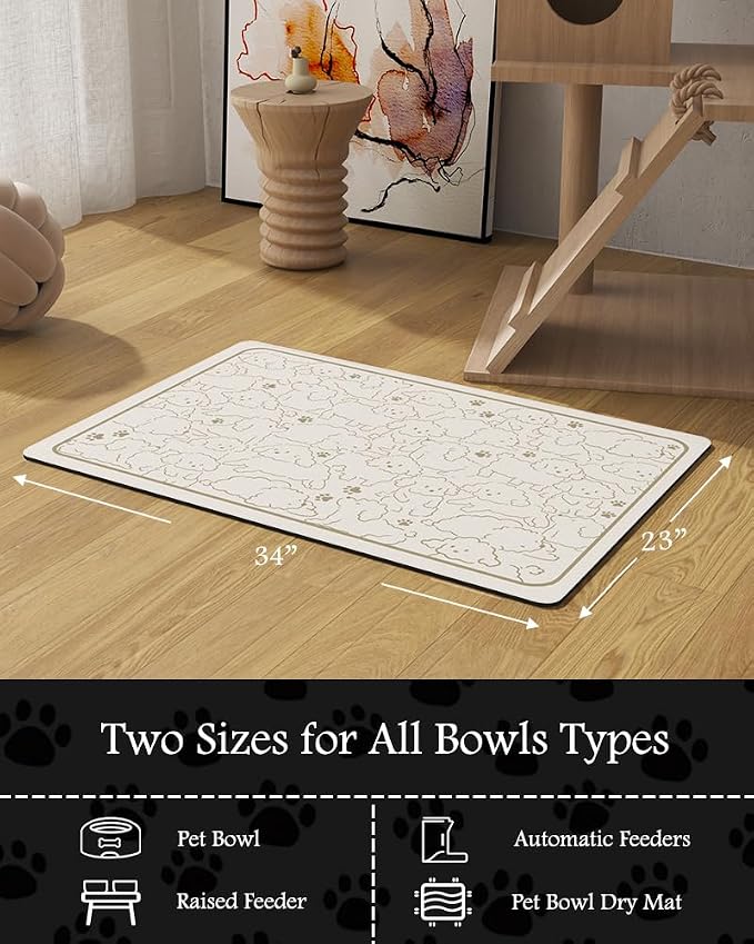 Pet Feeding Mat-Absorbent Dog Mat for Food and Water Bowl-No Stains Quick Dry Water Dispenser Mat-Dog Accessories Pet Supplies-Bowl for Messy Drinkers（FRAMEDOGS,23"x34"