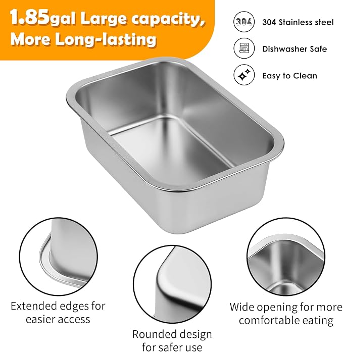 1.85 Gallon Elevated Large Dog Water Bowl with Mat, 4 Height Adjustable 12-17", Raised Dog Water Bowl Stand for Large Breed