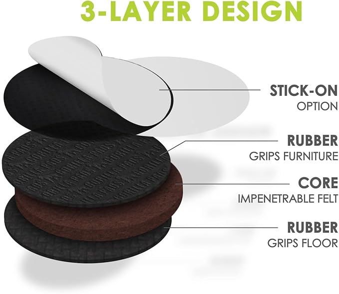 GorillaPads Non Slip Furniture Pads/Floor Grippers (Set of 16 Grips) 2 Inch Round Floor Protectors for Under Furniture, Black, CB144-16