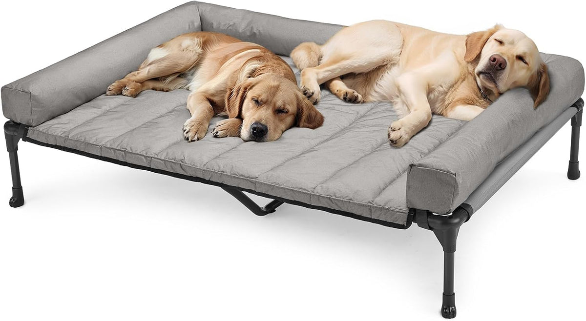 Veehoo Cooling Elevated Dog Bed Add Removable Waterproof Bolster Cushion Mat, Raised Pet Cot with Breathable Teslin Mesh, No-Slip Feet, Dog Couch Bed for Indoor Outdoor, 59x37.5inches, Grey, CWC2331B