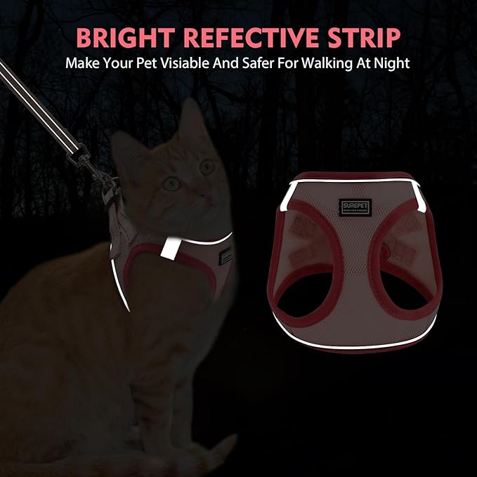 Cat Harness and Leash Set, Soft and Breathable Vest with Reflective Strip, Escape Proof Kitten Harness, Easy to Wear for Cats Walking and Traveling (Green, S)