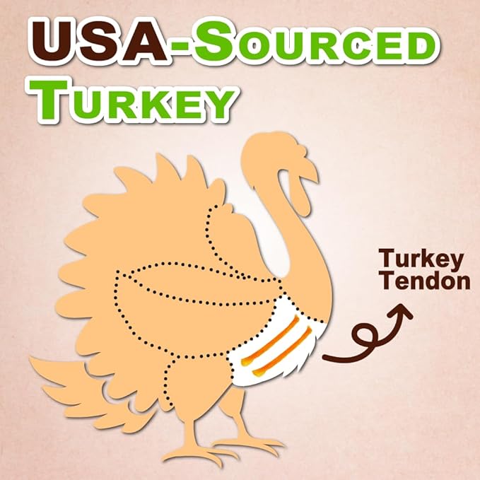 AFreschi Turkey Tendons for Dogs, USA-Sourced, Healthy Dog Treats, Rawhide-Free Puppy Chews, Long Lasting, All Natural, Hypoallergenic Dog Treats for Medium Breeds, 3 Count Pack Pretze (M)