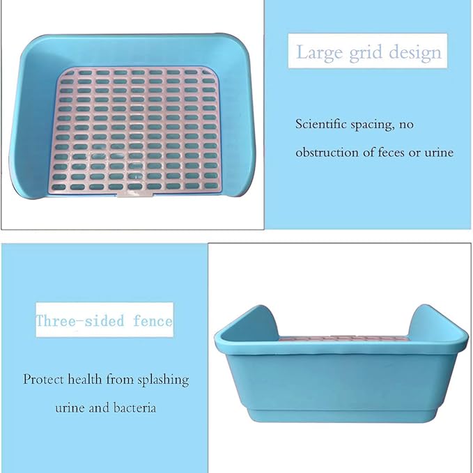 Hamiledyi Large Rabbit Litter Box Corner Bedding Box Chinchilla Toilet Trainer Square Potty Pet Pan for Adult Guinea Pig, Galesaur.Ferret and Other Animals Blue