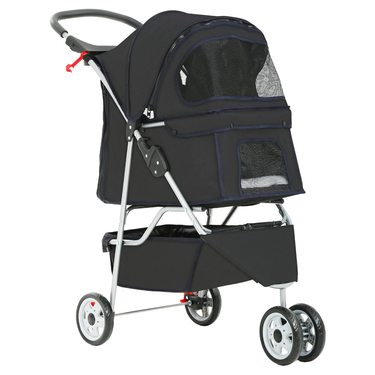Pet Stroller Dog Stroller Portable Travel 3 Wheel Foldable Cat Stroller with Storage Basket and Cup Holder for Small and Medium Cats,Dogs,Puppy,Black