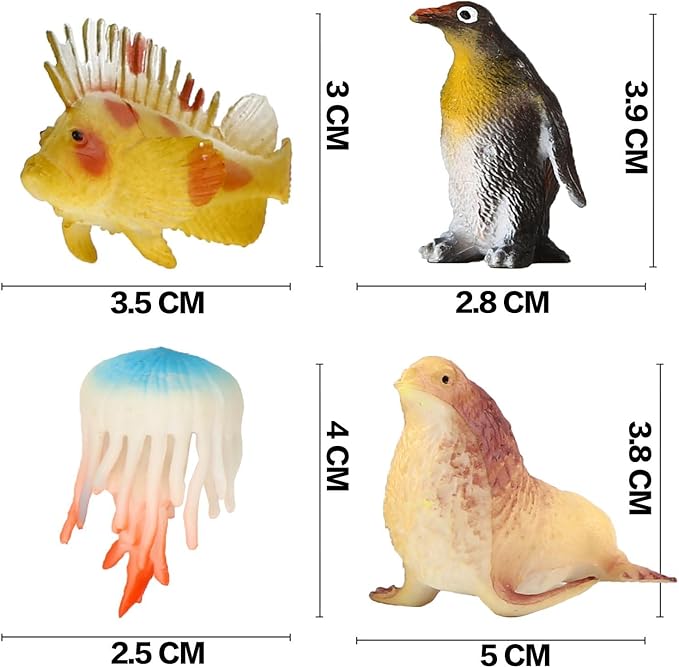 Funcorn Toys Ocean Sea Animal, 52 Pack Assorted Mini Vinyl Plastic Animal Toy Set, Realistic Under The Sea Life Figure Bath Toy for Child Educational Party Cake Cupcake Topper,Valentines Day Gift