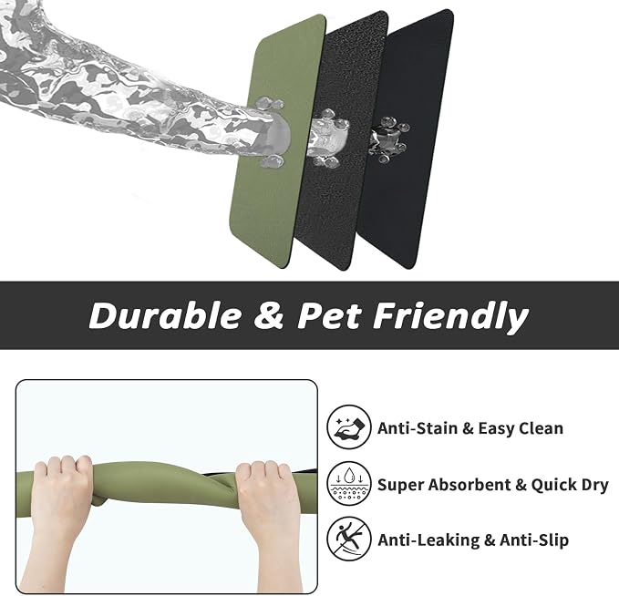 HotLive Dog Food Mat - Absorbent Cat Mat for Food and Water, No Stains Pet Feeding Bowl Mat, Easy to Clean Pet Placemats, Quick Dry Dog Water Dispenser Mat for Messy Drinkers | Green 24"x36"