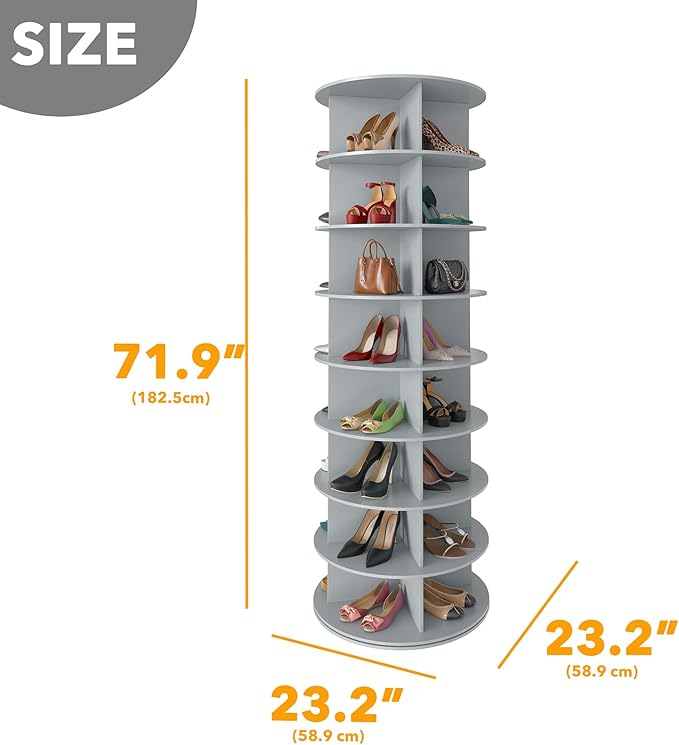 SpaceAid 8 Tier Rotating Shoe Rack Tower, Spinning Shoe Display Lazy Susan