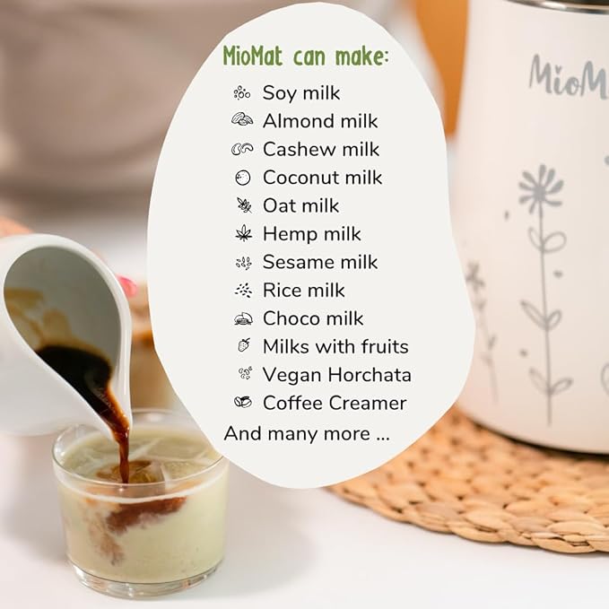 MioMat 8in1 Plant Based Milk Maker | Make 40oz of Natural Almond Milk, Soy Milk