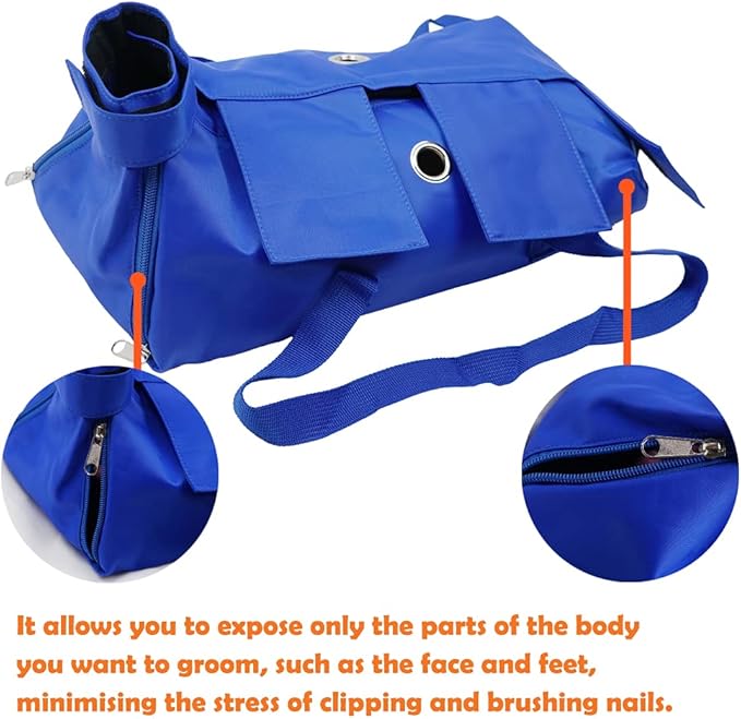 Kukaster Pet Cat’s Restraint Bag for Claw Care Nail Trimming Anti-Scratching Grooming Bag for Cats Medical Examination(Blue-m)