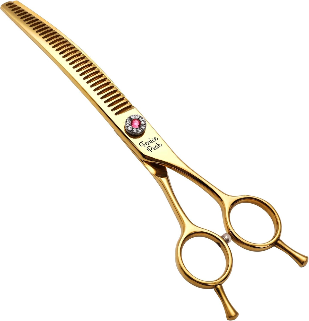 Fenice Peak Professional Dog Grooming Scissors Pet Curved Chunker Shears 7.0'' Extremely Sharp Blades 440C Steel Thinning Scissors Durable Smooth Motion & Fine Cut for Dogs and Cats(Gold)