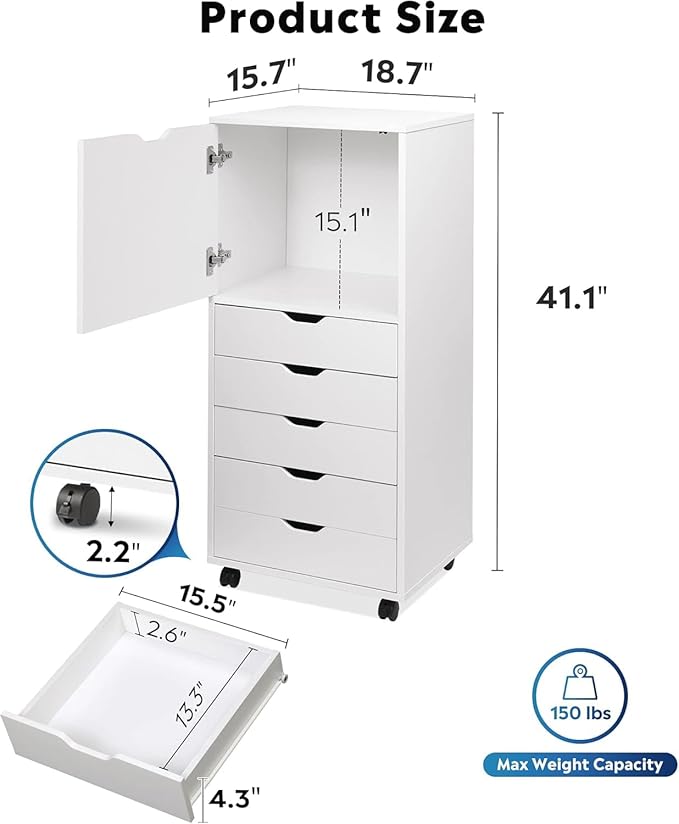 DEVAISE Wood File Drawers, Mobile Chest