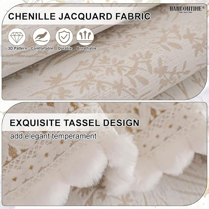 HANDONTIME Chenille Pet Couch Cover Floral Pattern – Soft Fringed Edges, Non-Slip Washable Sofa Slipcover, Jacquard Sofa Cushion Cover, Protects Furniture from Dogs, Cats & Kids (Khaki,35.4" x 70.9")