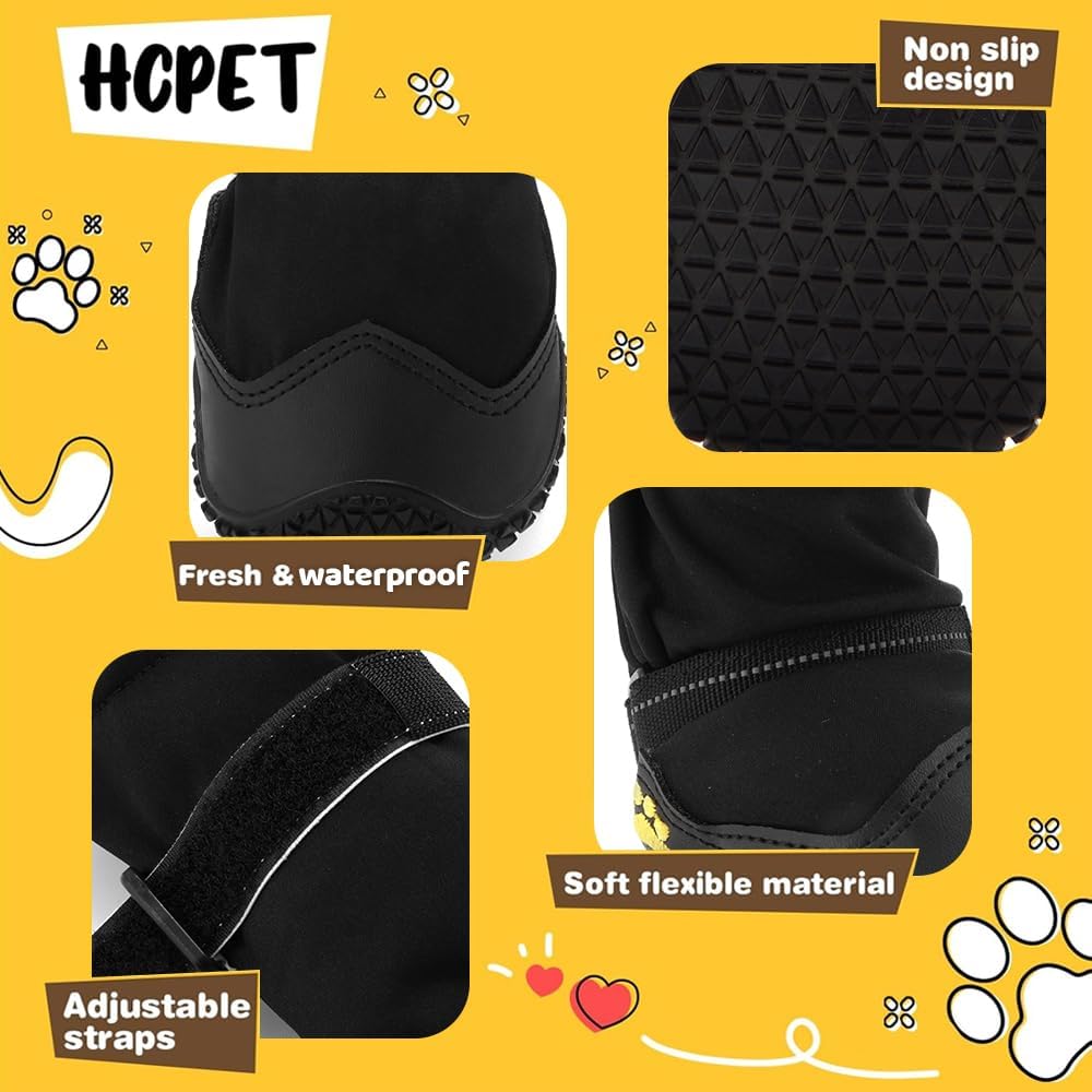 Hcpet Dog Shoes, Dog Boots & Paw Protectors for Winter Snowy Days, Rainy Weather, Outdoor Anti-Slip Sole Dog Booties for Hardwood Floor Black-Leg 5