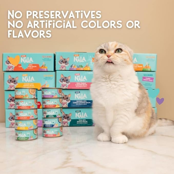 LOVE, NALA - FLAKED Chicken Variety Pack - 24 Pack - Natural Adult Cat Wet Food - Grain Free, Non-GMO, Lean Protein, Omega 3, Digestive Fiber, Added Minerals & Vitamins
