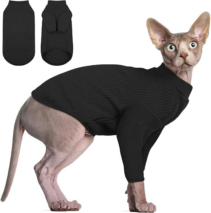 DENTRUN Sphynx Hairless Cats Shirt Pullover Kitten T-Shirts, Breathable Cat Wear Turtleneck Sweater Adorable Cat's Clothes Vest Pajamas Jumpsuit