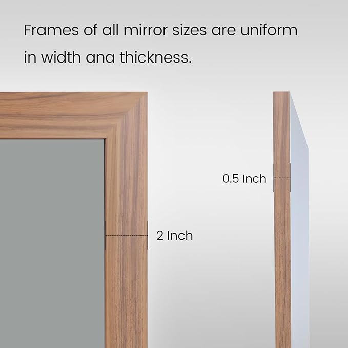 Amorho Bathroom Mirror, 24x30 Inch Wall Mirror, Walnut Wood Grain Metal Framed