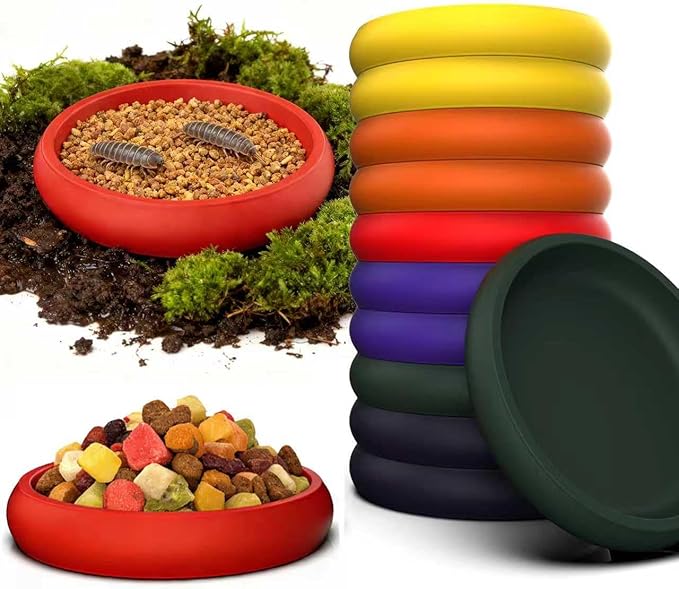 12-Pack Small Feeding Dish for Reptiles, Colorful Feeder Bowls for Isopods, Springtails, Dubia Roaches & Dwarf Invertebrates, Mini Food Bowls for Terrarium & Enclosure