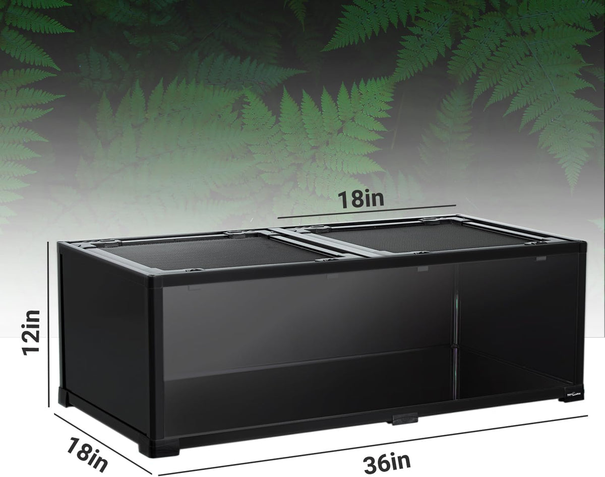 REPTIZOO 34 Gallon Glass Reptile Terrarium, 36" x 18"x 12" Wide & Low Reptile Tank Snake Terrarium with Double Top Cover Well Ventilation Terrarium for Scorpions, Spiders, Geckos, Snakes, Tortoises