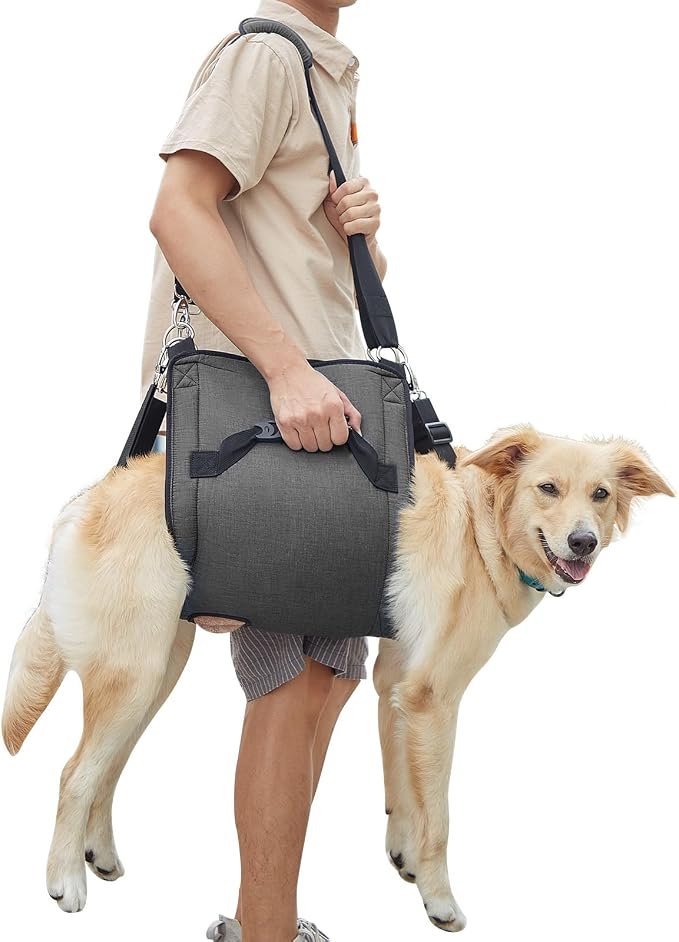 COODEO Dog Carry Sling, Emergency Backpack Pet Legs Support & Rehabilitation Dog Lift Harness for Nail Trimming, Dog Carrier for Senior Dogs Joint Injuries, Arthritis, Up and Down Stairs(XL, Black)