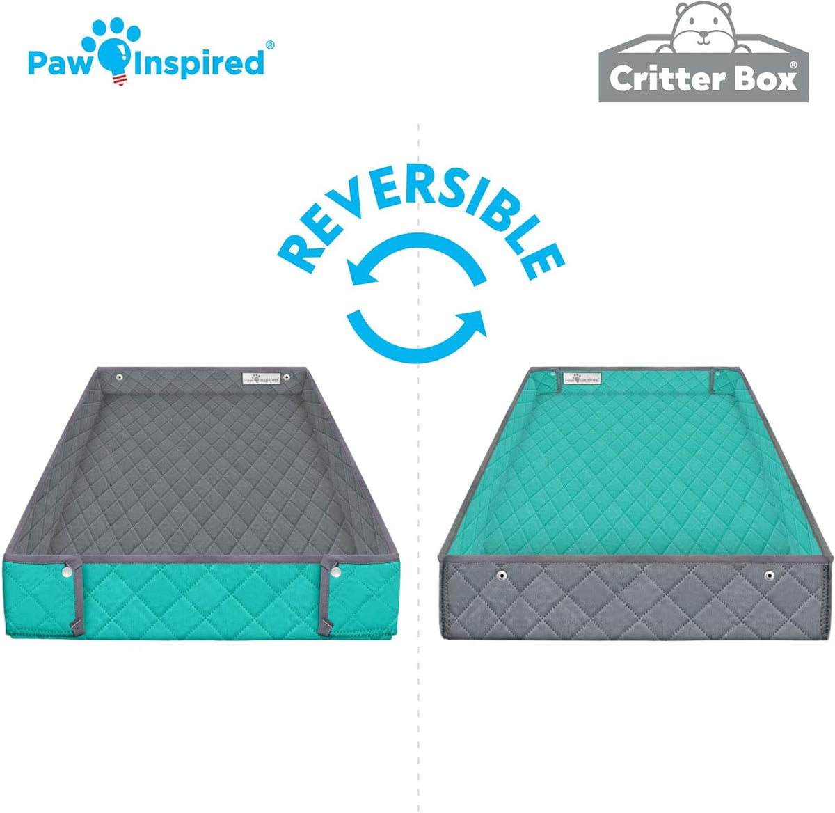 Paw Inspired Critter Box Washable Cage Liner, Reversible Fleece Bedding with Raised Sides for Guinea Pigs and Other Small Animals (Midwest, Gray/Green)