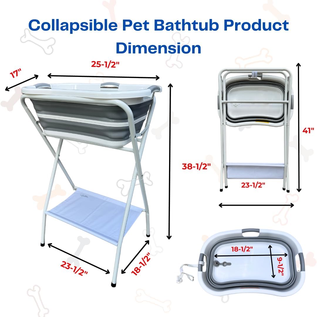 Collapsible Elevated Pet Bathtub, Foldable Washing Station for Small to Medium Dogs and Cats, Portable Pet Shower and Grooming Stand for Indoor and Outdoor Use