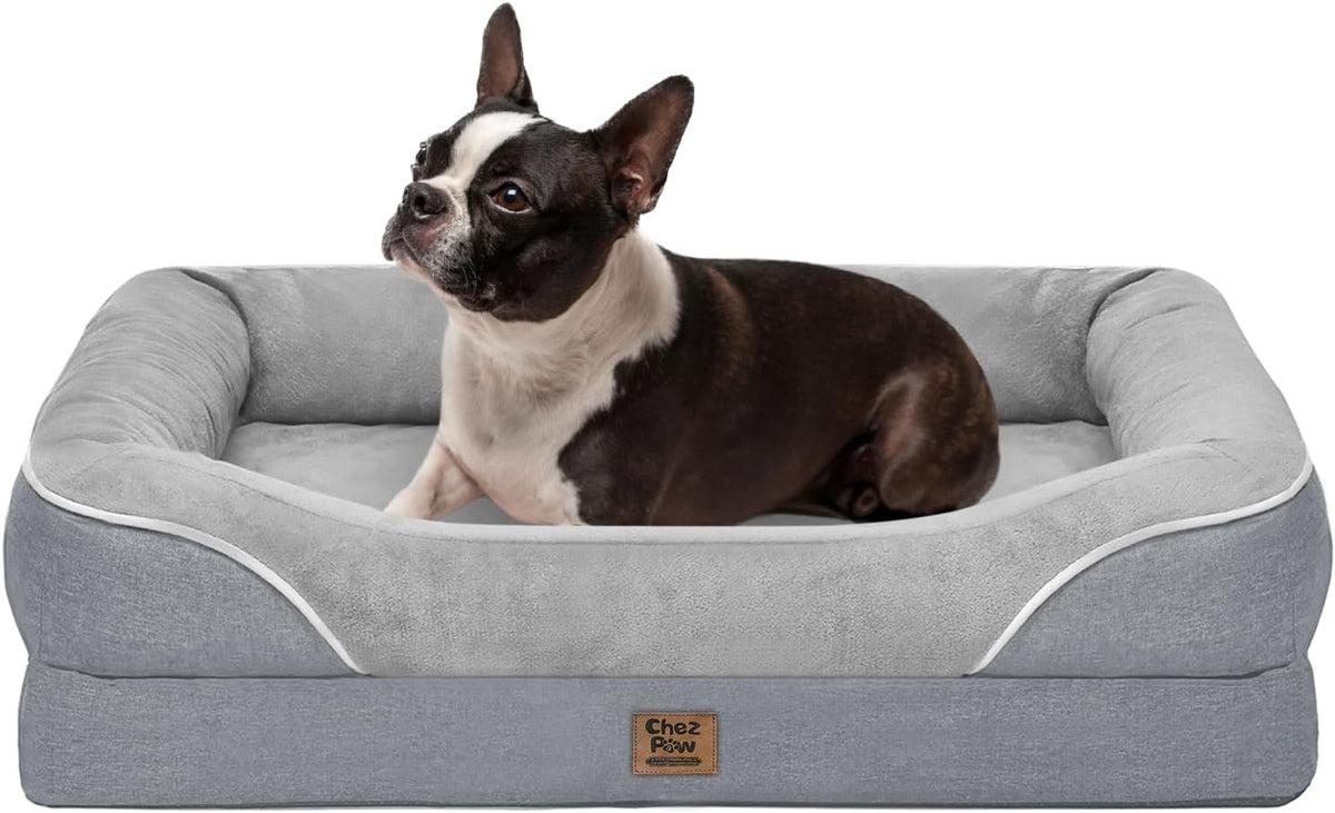 Orthopedic Washable Large Dog Bed - Egg Foam Dog Beds for Large and Medium Dogs Big Pet Beds with Removable Washable Cover and Bolster for Extra Large Dogs