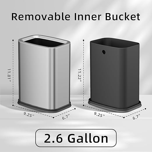 2.6 Gal Stainless Steel Bathroom Trash Can, Metal Waste Baskets
